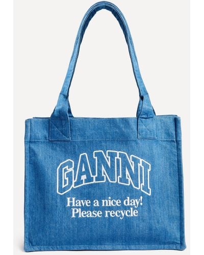 Ganni Women's Large Easy Shopper Denim Bag One Size - Blue