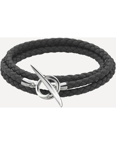 Shaun Leane Silver Quill Leather Wrap Bracelet - Black
