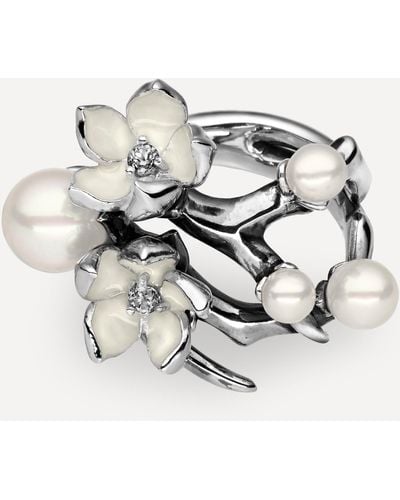 Shaun Leane Silver Cherry Blossom Pearl And Diamond Flower Ring - White