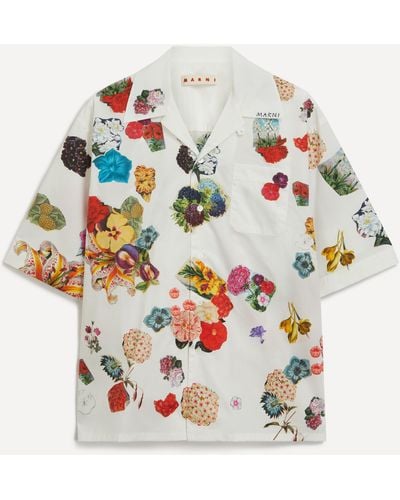 Marni Mens Flower Print White Poplin Bowling Shirt 36/46