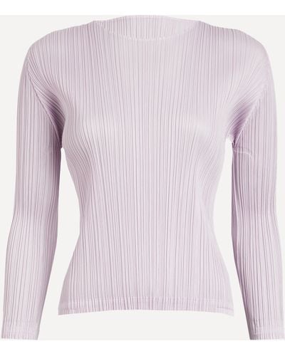 Pleats Please Issey Miyake Women's Monthly Colours December Pleated Round Neck Top 5 - Purple