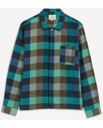 Folk Mens Patch Blue And Green Flannel Shirt