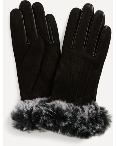 Dents Women's Wendy Faux Fur-lined Water-resistant Nubuck Leather Gloves - Black