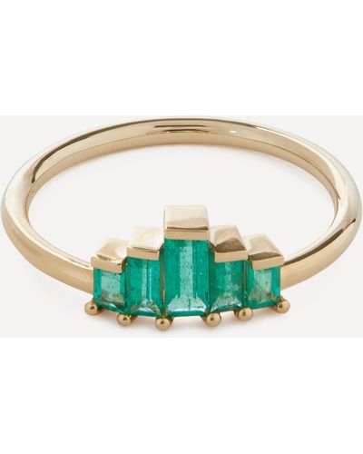 ARTEMER 18ct Gold Baguette Cut Emerald Engagement Ring 7 - Green