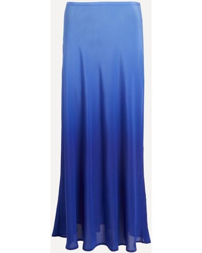 RIXO London Women's Kelly Ombre Blue Silk Skirt