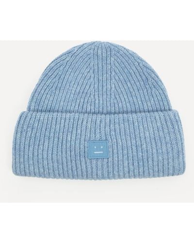 Acne Studios Mens Small Face Logo Wool Beanie Hat One Size - Blue