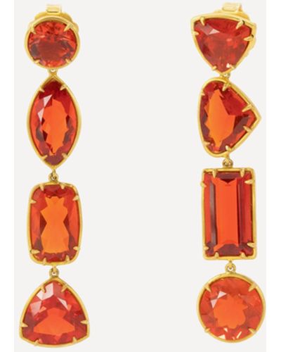 Kojis 18ct Gold Fire Opal Drop Earrings One - Red