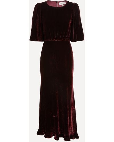 Saloni Women's Vida Burgundy Velvet Dress 8 - Black