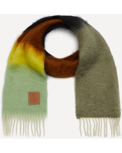 Loewe Mens Logo Patch Wool And Mohair Blend Striped Scarf One Size - Green