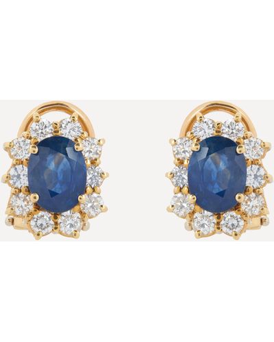 Kojis 18ct Gold Vintage Sapphire And Diamond Classic Cluster Stud Earrings - Blue