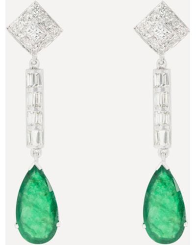 Kojis 18ct White Gold Emerald And Diamond Drop Earrings