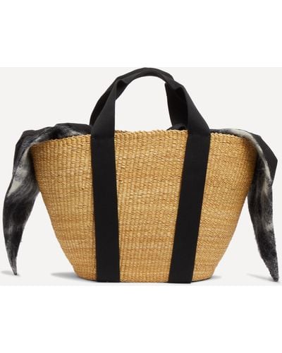 Muuñ Abby Woven Straw And Cotton Basket Tote Bag - White