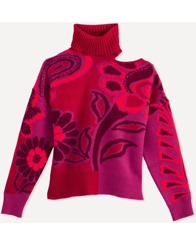 FARM Rio Women's Bold Pink Floral Knit Jumper - Red