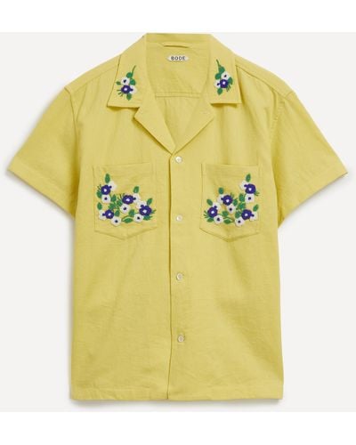 Bode Mens Beaded Chicory Short-sleeve Shirt - Yellow