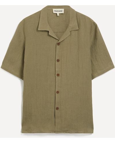 Marané Mens Khaki Camp Collar Linen Shirt - Green