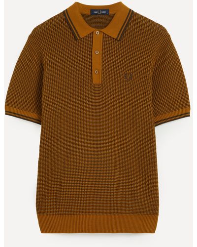 Fred Perry Mens Textured Knitted Polo Shirt - Brown