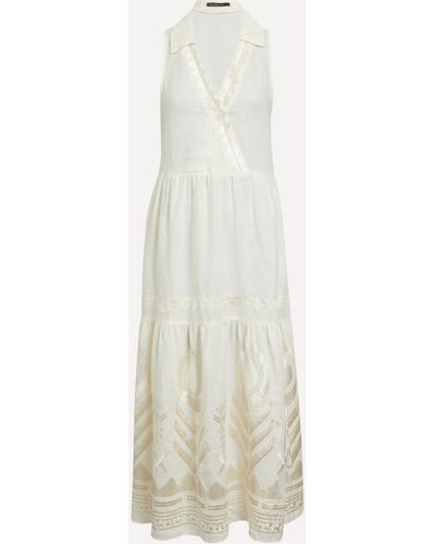 Kori Women's Linen Feathers Long Sleeveless Dress - White