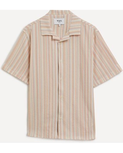 Wax London Mens Didcot Short-sleeve Multi Pastel Stripe Shirt - Natural