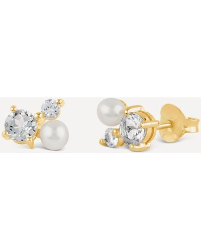 Dinny Hall 22ct Gold Plated Vermeil Silver Gem Drop Multi-stone Trilogy Stud Earrings - Natural