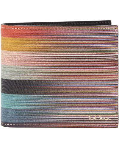 Paul Smith Men's Leather 'artist Stripe' Billfold And Coin Wallet - Multicolour