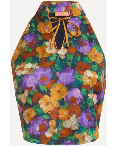 Kitri Women's Catriona Iris Impressionist Floral Top 10 - Grey
