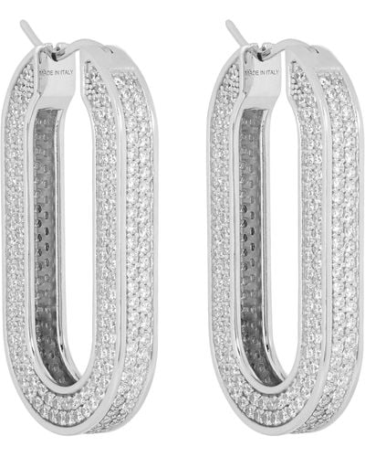 Celine Silver-tone Edwige Crystal Oval Hoop Earrings - Metallic