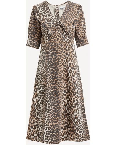 Ganni Women's Denim Leopard Midi-dress - Natural