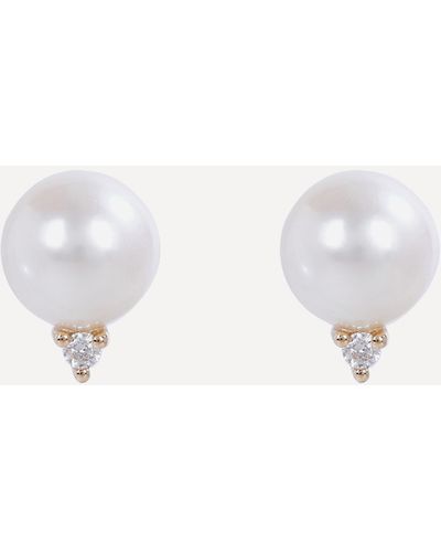 Mizuki 14ct Gold Medium Pearl And Diamond Stud Earrings One Size - Metallic