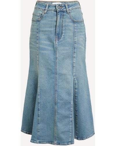 Ganni Women's Tint Denim Peplum Midi Skirt 12 - Blue