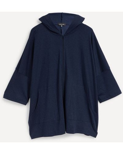 Eskandar Sloped Shoulder Zipped Hooded Top One Size - Blue