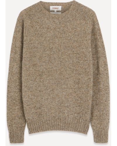 YMC Mens Suedehead Crew-neck Sweater L - Natural