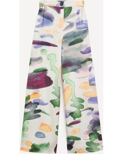 ALIGNE Women's Hayza Abstract Print Satin Trousers 10 - White