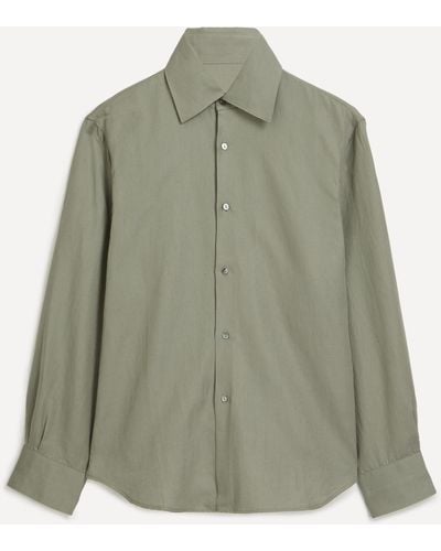STÒFFA Mens Spread Collar Washed Cotton-linen Shirt 38/48 - Green