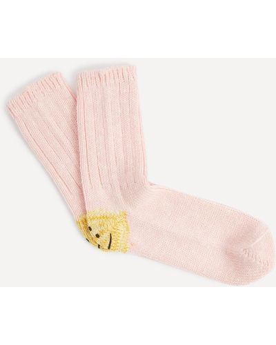 Kapital Mens Three-pack Rainbow Happy Heel Socks One Size - Pink