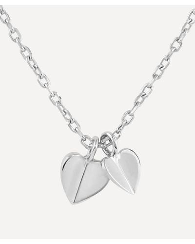 Dinny Hall Silver Bijou Folded Heart Duo Pendant Necklace - White