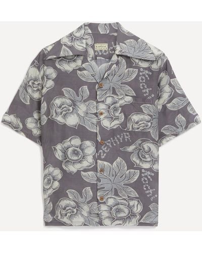 Kapital Mens Kochi & Zephyr Anemone Rangle Collar Silk Rayon Aloha Shirt 4 - Grey