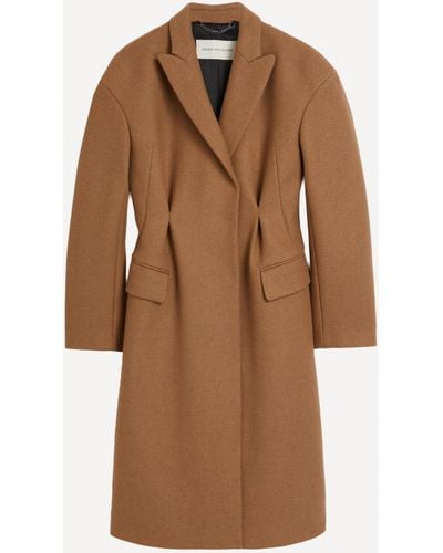 Dries Van Noten Women's Tuck Waist Wool Coat - Brown