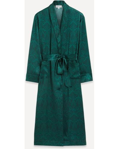 Liberty Women's Nouveau Ianthe Silk Satin Long Robe - Green