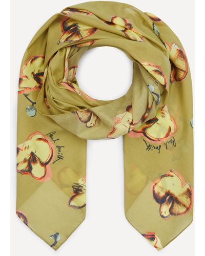 Paul Smith Mens Orchid Print Scarf One Size - Yellow