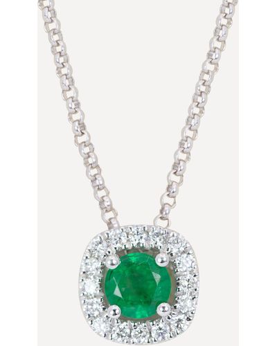 Kojis White Gold Emerald And Diamond Cluster Pendant Necklace One Size