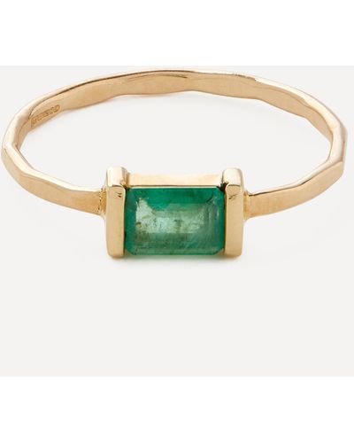 Melissa Joy Manning 14ct Gold Zambian Emerald Baguette Bar Ring 6 - Green
