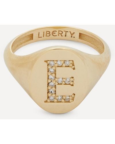 Liberty 9ct Gold And Diamond Initial Signet Ring - E - White