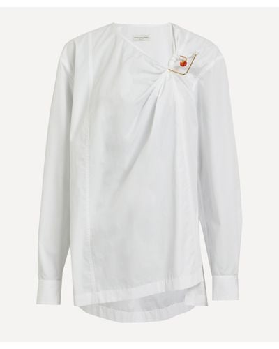 Dries Van Noten Women's Embellished Twisted Oversized Shirt 12 - White