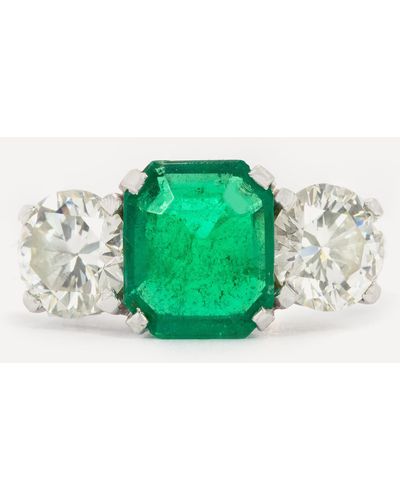 Kojis Platinum Emerald And Diamond Five Stone Ring - Green