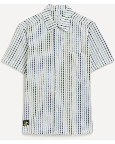 Percival Mens Stripe Seersucker Clerk Shirt - Blue