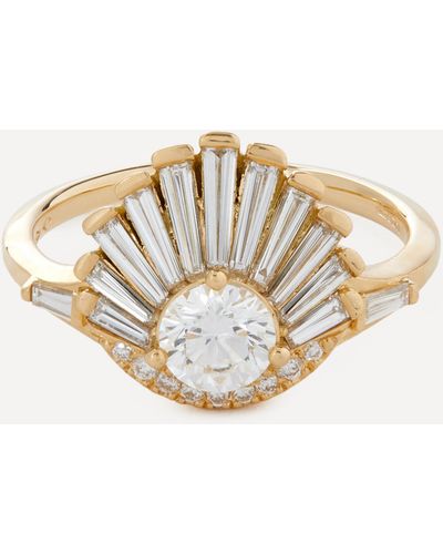 ARTEMER 18ct Gold Vintage Art Deco Baguette Crown Cluster Engagement Ring 7 - White
