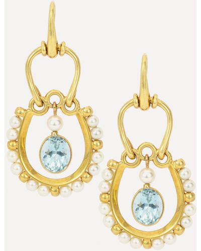 Kojis 14ct Gold Aquamarine And Pearl Earrings One Size - Metallic