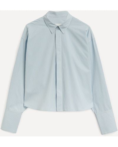 Ami Paris Mens Cropped Cotton Poplin Striped Shirt - Blue