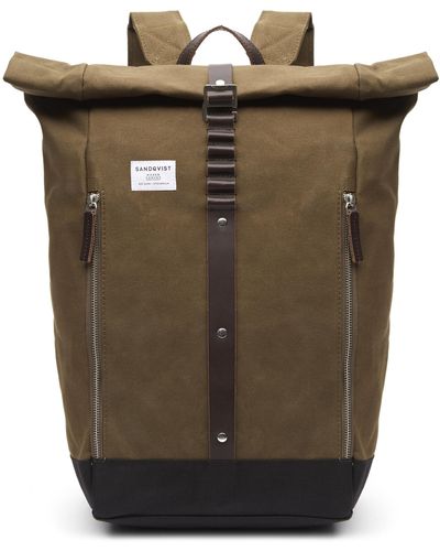 Sandqvist Rolf Roll-top Waxed Canvas Backpack - Green