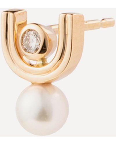 Hirotaka 10ct Gold Beluga Diamond Pearl Stud Earring - White